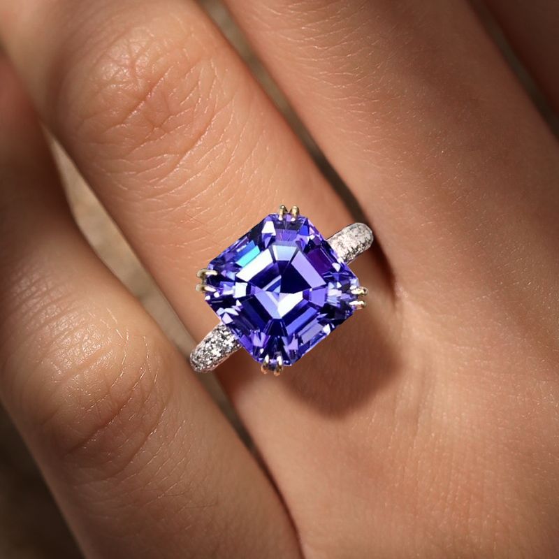 Two Tone Asscher Cut Purple Sapphire Engagement Ring For Women Belovegrace