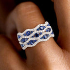 Multi Row Half Eternity Round Cut Blue Sapphire Wave Wedding Band For Women Belovegrace