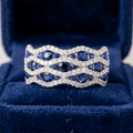 Wave Shape Multi Row Round Cut Blue Sapphire Wedding Band Ring
