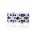 Multi Row Half Eternity Round Cut Blue Sapphire Wave Wedding Band For Women Belovegrace