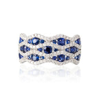 Multi Row Half Eternity Round Cut Blue Sapphire Wave Wedding Band For Women Belovegrace