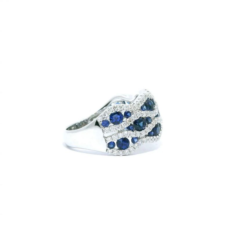 Multi Row Half Eternity Round Cut Blue Sapphire Wave Wedding Band For Women Belovegrace