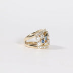 Golden Round Cut Blue & White Sapphire Wedding Band For Women Belovegrace