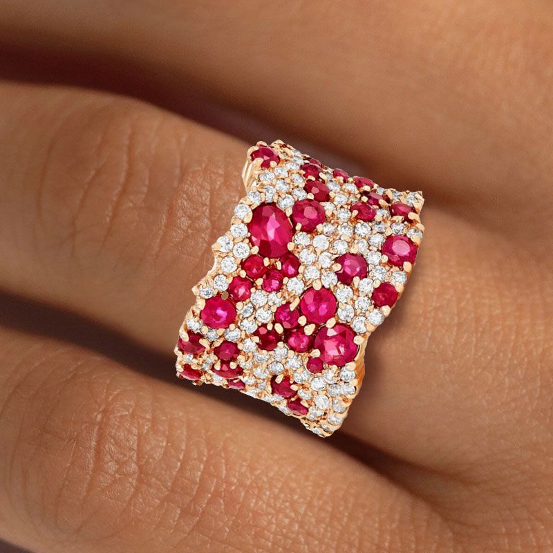 Rose Gold Round Cut Ruby Sapphire Wedding Band For Women Belovegrace