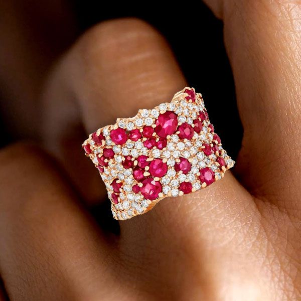 Rose Gold Round Cut Ruby Sapphire Wedding Band For Women Belovegrace