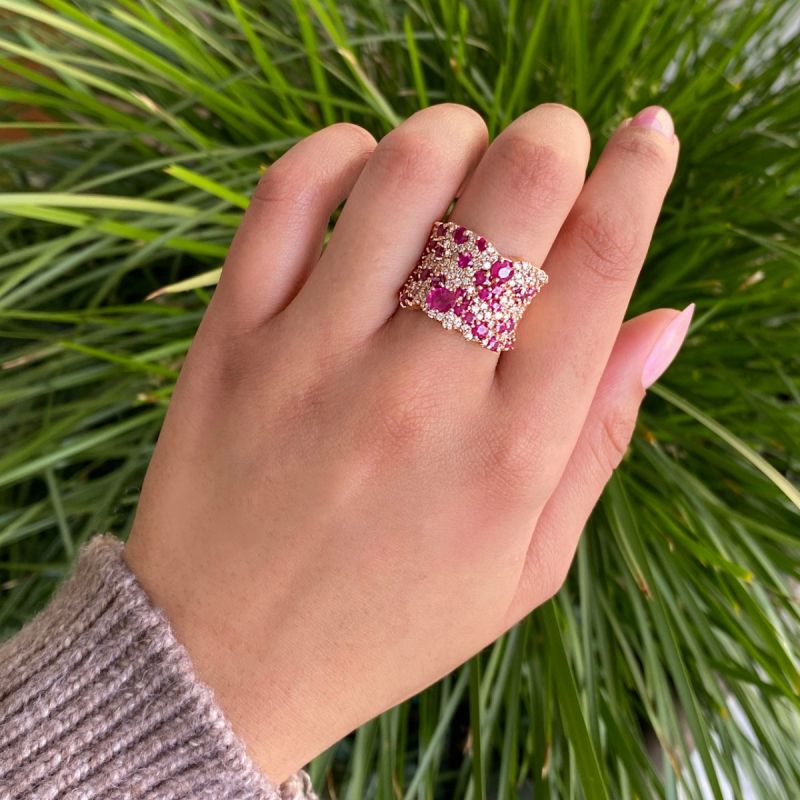 Rose Gold Round Cut Ruby Sapphire Wedding Band For Women Belovegrace