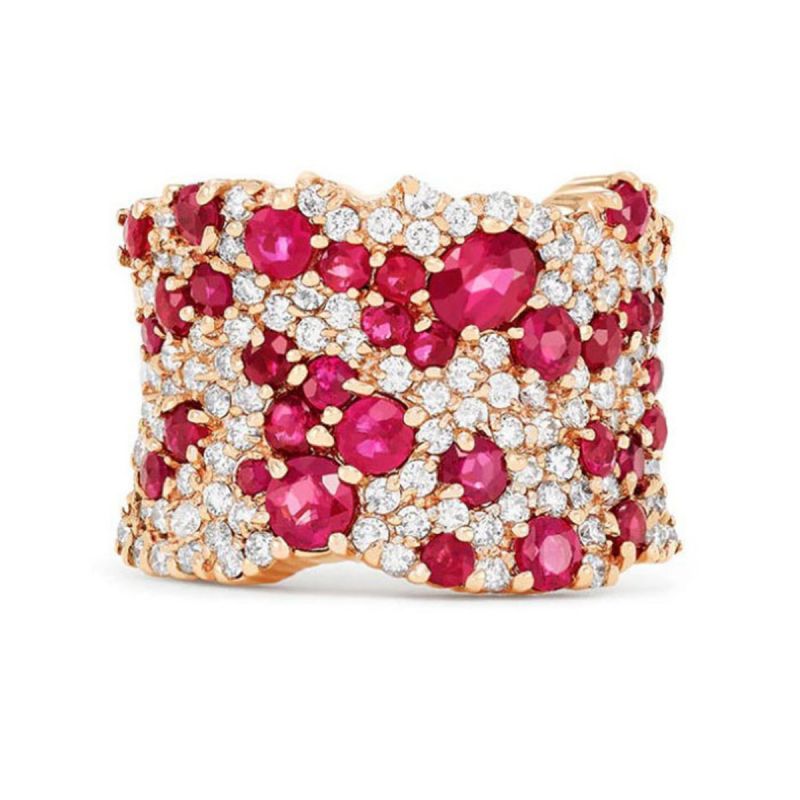 Rose Gold Round Cut Ruby Sapphire Wedding Band For Women Belovegrace