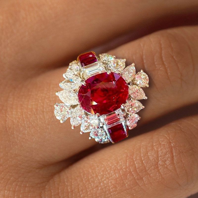 Vintage Oval Cut Ruby Sapphire Engagement Ring For Women Belovegrace