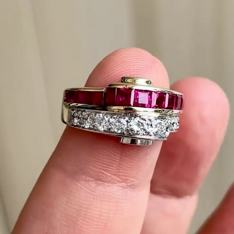 Two Tone Asscher Cut Ruby Sapphire Wedding Band For Women Belovegrace