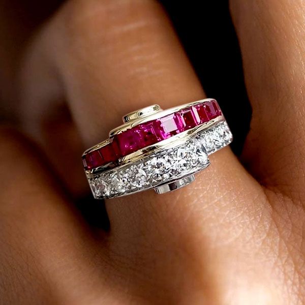 Two Tone Asscher Cut Ruby Sapphire Wedding Band For Women Belovegrace