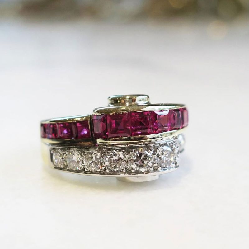 Two Tone Asscher Cut Ruby Sapphire Wedding Band For Women Belovegrace