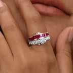 Two Tone Asscher Cut Ruby Sapphire Wedding Band For Women Belovegrace