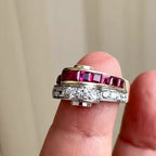 Two Tone Asscher Cut Ruby Sapphire Wedding Band For Women Belovegrace