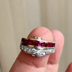 Two Tone Asscher Cut Ruby Sapphire Wedding Band For Women Belovegrace