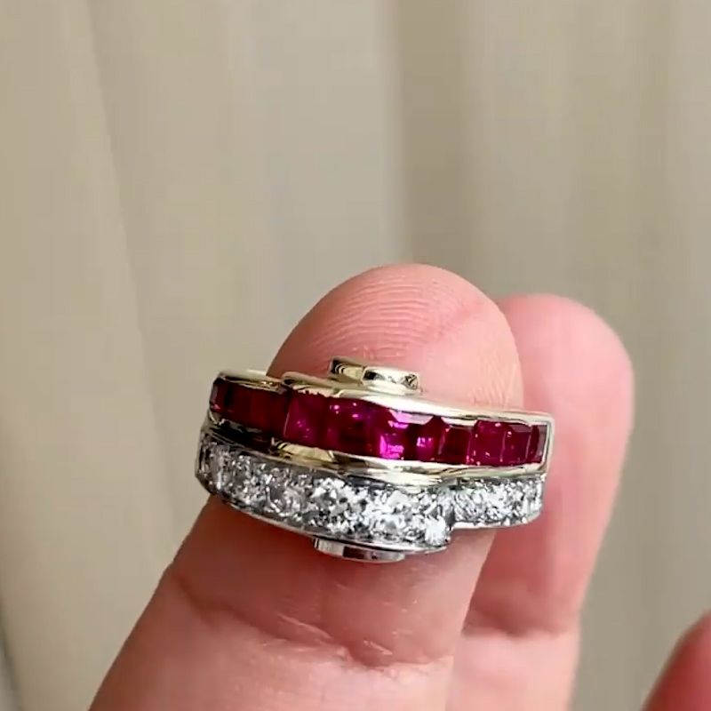 Two Tone Asscher Cut Ruby Sapphire Wedding Band For Women Belovegrace