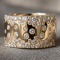 Wide Micro Pave Cluster Setting Yellow Gold Round Cut Wedding Band Ring