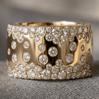 Wide Micro Pave Cluster Setting Yellow Gold Round Cut Wedding Band Ring