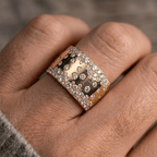 Wide Micro Pave Cluster Setting Yellow Gold Round Cut Wedding Band Ring
