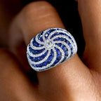 Unique Design Round Cut Blue Sapphire Wedding Band For Women Belovegrace