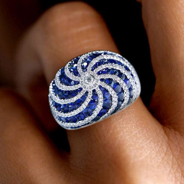 Unique Design Round Cut Blue Sapphire Wedding Band For Women Belovegrace