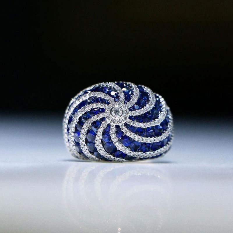 Unique Design Round Cut Blue Sapphire Wedding Band For Women Belovegrace