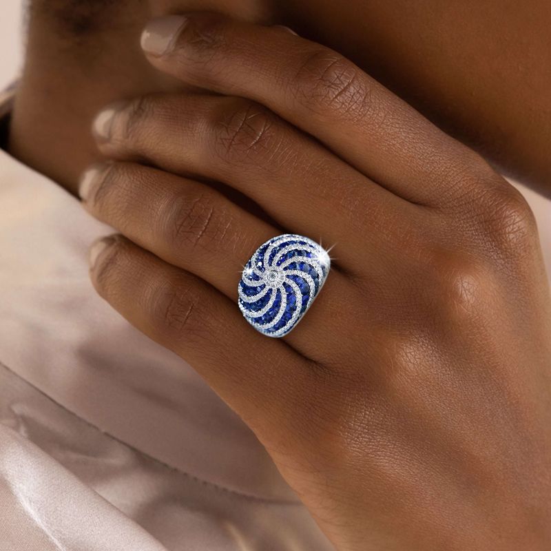 Unique Design Round Cut Blue Sapphire Wedding Band For Women Belovegrace