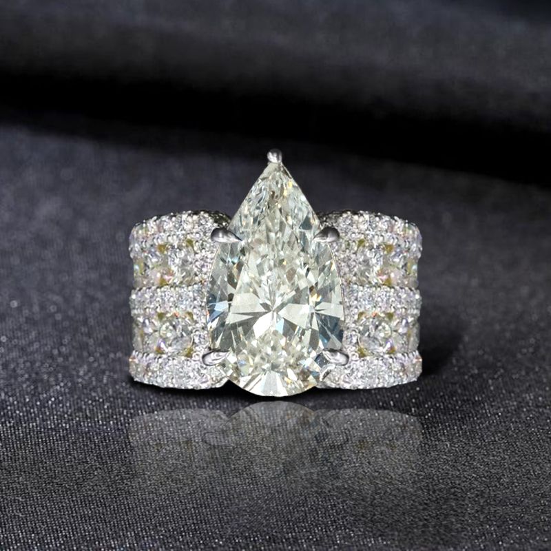 Multi Row Shank Pear Cut White Sapphire Engagement Ring For Women Belovegrace