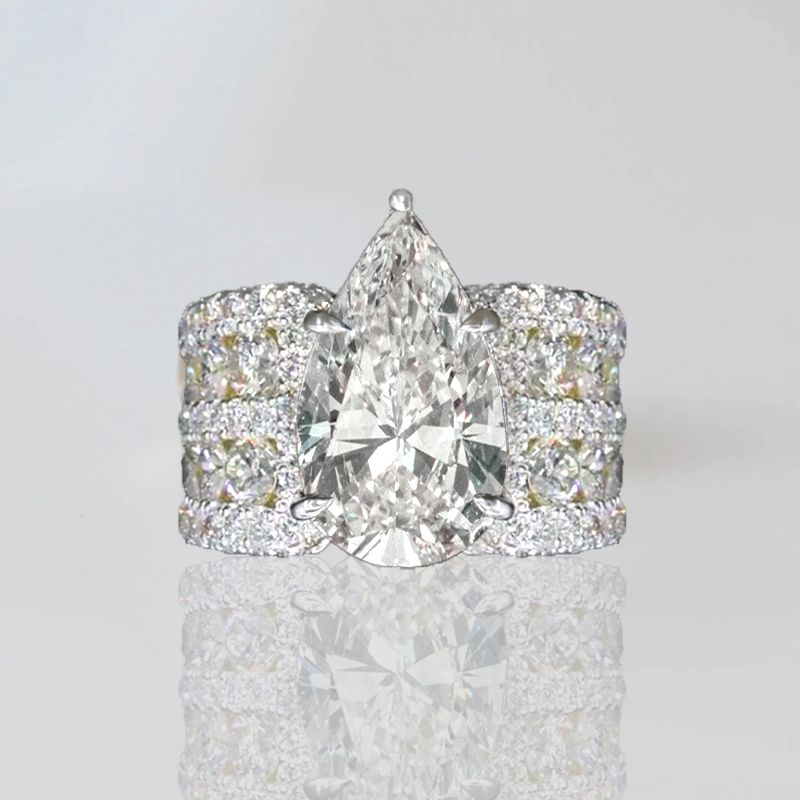 Multi Row Shank Pear Cut White Sapphire Engagement Ring For Women Belovegrace