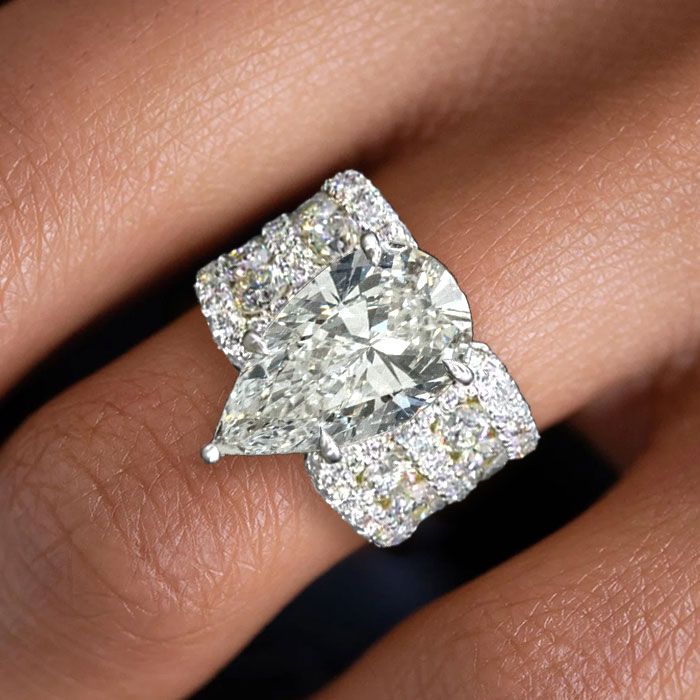 Multi Row Shank Pear Cut White Sapphire Engagement Ring For Women Belovegrace
