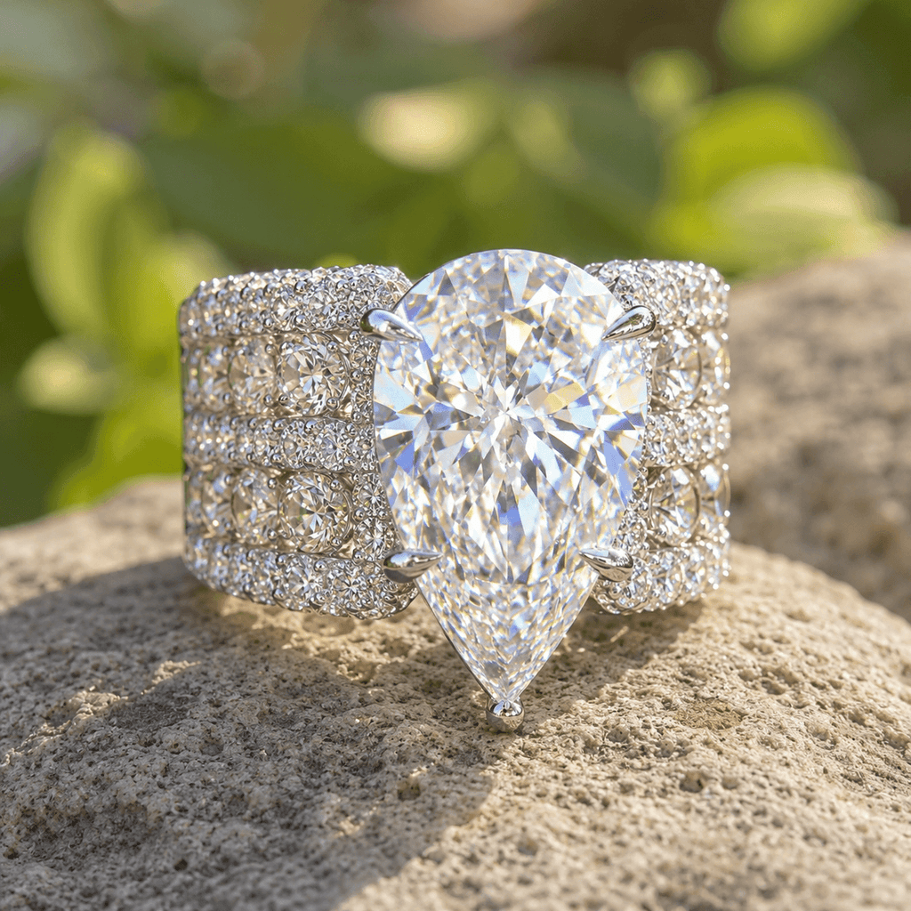 Luxury Jewelry Pear Cut White Sapphire Multi Row Band Engagement Ring