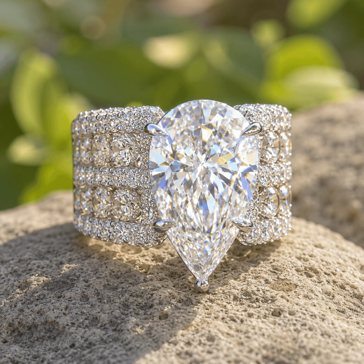 Luxury Jewelry Pear Cut White Sapphire Multi Row Band Engagement Ring