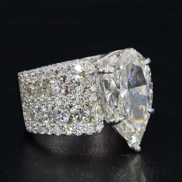 Multi Row Shank Pear Cut White Sapphire Engagement Ring For Women Belovegrace
