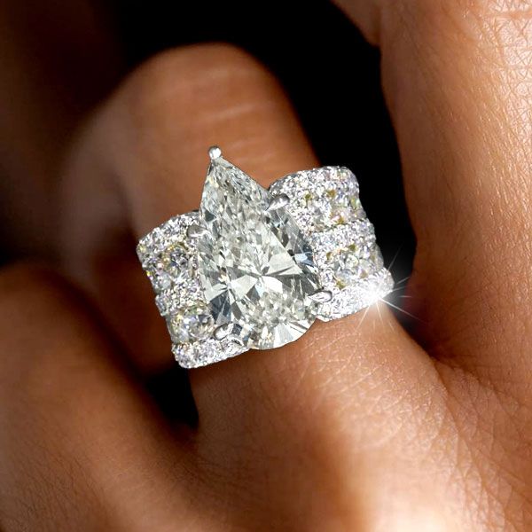 Multi Row Shank Pear Cut White Sapphire Engagement Ring For Women Belovegrace