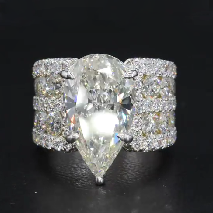 Multi Row Shank Pear Cut White Sapphire Engagement Ring For Women Belovegrace