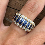 Golden Asscher & Round Cut Blue & White Sapphire Wedding Band For Women Belovegrace