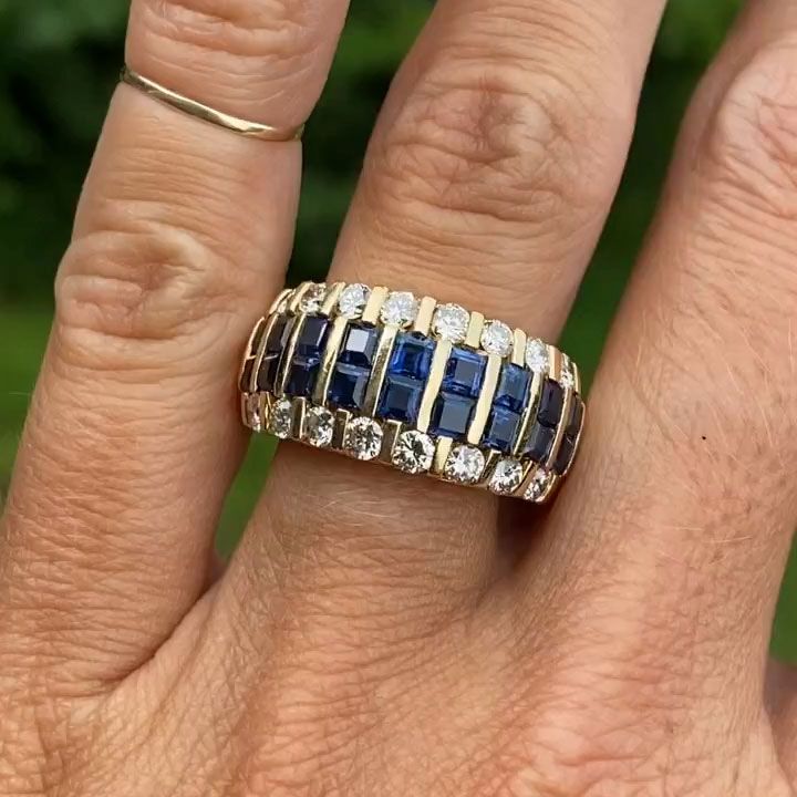 Golden Asscher & Round Cut Blue & White Sapphire Wedding Band For Women Belovegrace