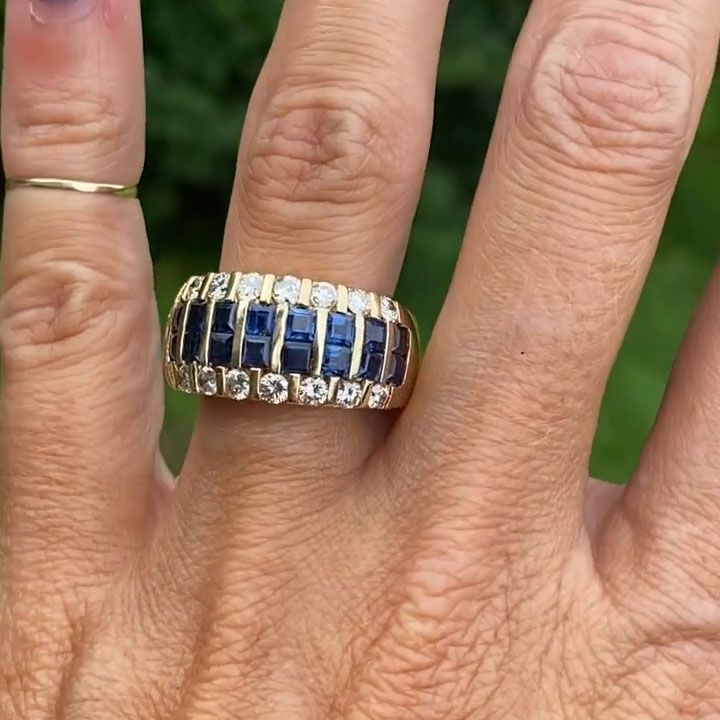 Golden Asscher & Round Cut Blue & White Sapphire Wedding Band For Women Belovegrace