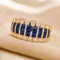 Luxury Wide Golden Blue Sapphire Asscher Cut Wedding Band Ring