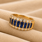 Luxury Wide Golden Blue Sapphire Asscher Cut Wedding Band Ring
