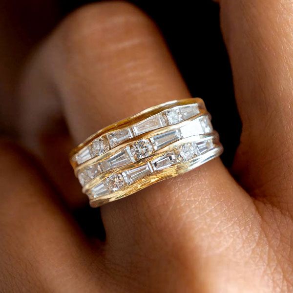 Golden Multi Row Mix Cut White Sapphire Wedding Band For Women Belovegrace