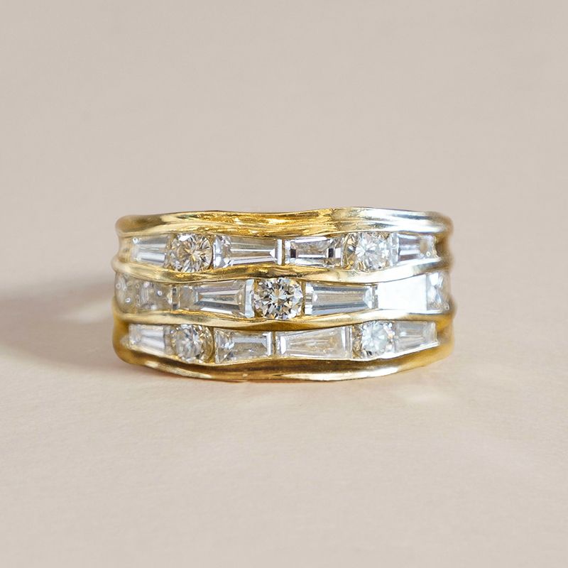 Golden Multi Row Mix Cut White Sapphire Wedding Band For Women Belovegrace