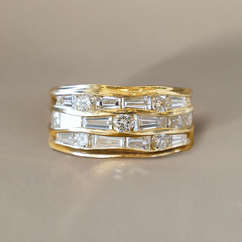 Golden Multi Row Mix Cut White Sapphire Wedding Band For Women Belovegrace