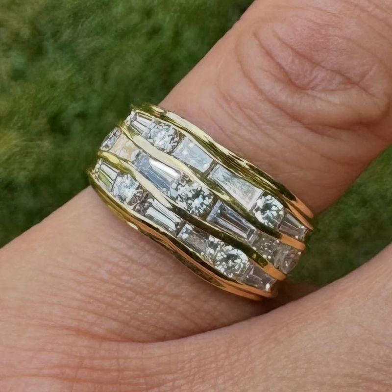 Golden Multi Row Mix Cut White Sapphire Wedding Band For Women Belovegrace