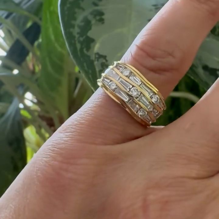 Golden Multi Row Mix Cut White Sapphire Wedding Band For Women Belovegrace