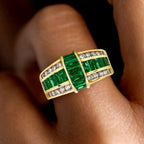 Vintage Golden Emerald Cut Emerald Sapphire Wedding Band For Women Belovegrace