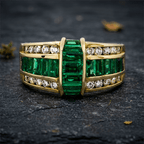 Vintage Multi-Row Emerald Cut Emerald Green Sapphire Band Ring For Women
