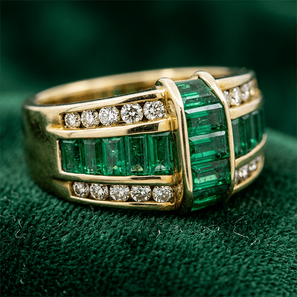 Vintage Multi-Row Emerald Cut Emerald Green Sapphire Band Ring For Women