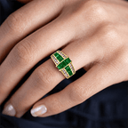 Vintage Multi-Row Emerald Cut Emerald Green Sapphire Band Ring For Women