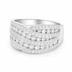 Criss-Cross Layered Multi Row Round Cut Wide Wedding Band Ring