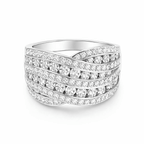 Criss-Cross Layered Multi Row Round Cut Wide Wedding Band Ring